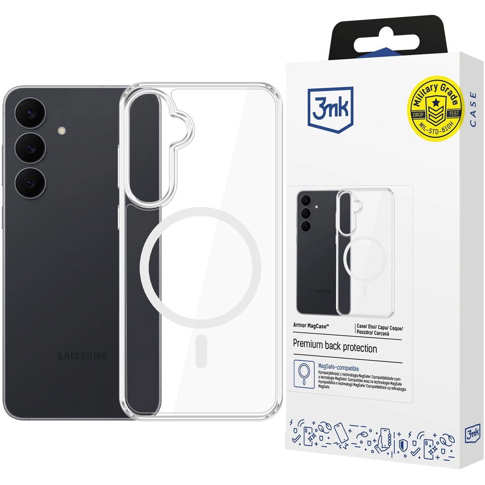 Etui 3mk Armor MagCase do Galaxy S26 FE, Clear (przezroczysty z białym pierścieniem magnetycznym)