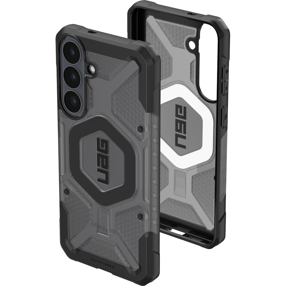 Etui pancerne Urban Armor Gear Pathfinder Clear do MagSafe do Galaxy S26 FE, Ash/Black (kolor etui: półprzezroczysty frost / kolor ramki: czarny / kolor pierścienia: czarny)
