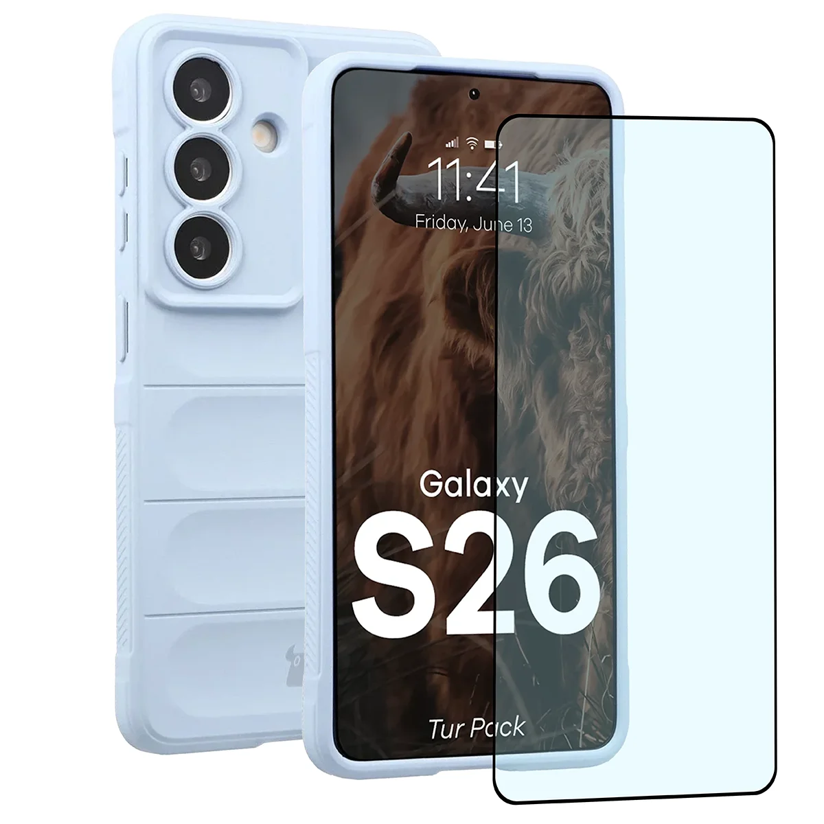 Przód pudełka Bizon Tur Pack z dedykowaną etykietą do Galaxy S26