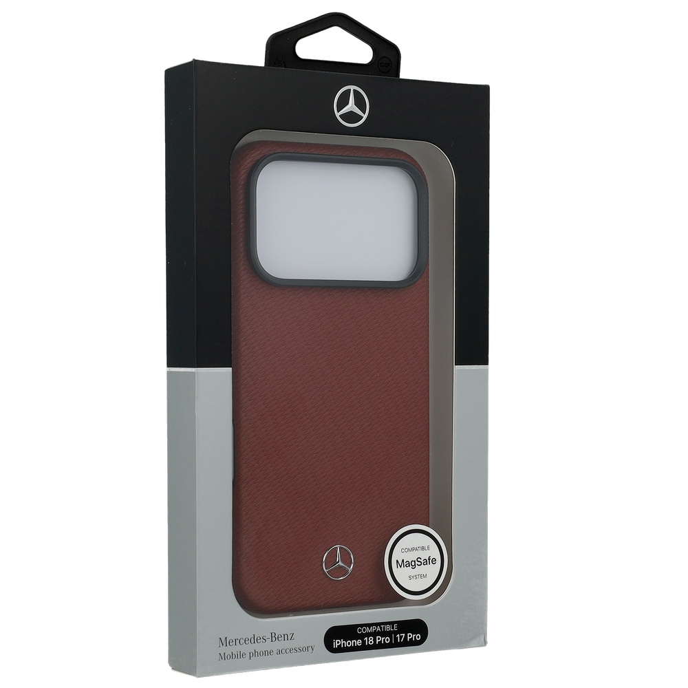 Etui Mercedes Leather Semi Wrap Wood Effect MagSafe do iPhone 18 Pro Max / 17 Pro Max, Burgundy (burgundowy)