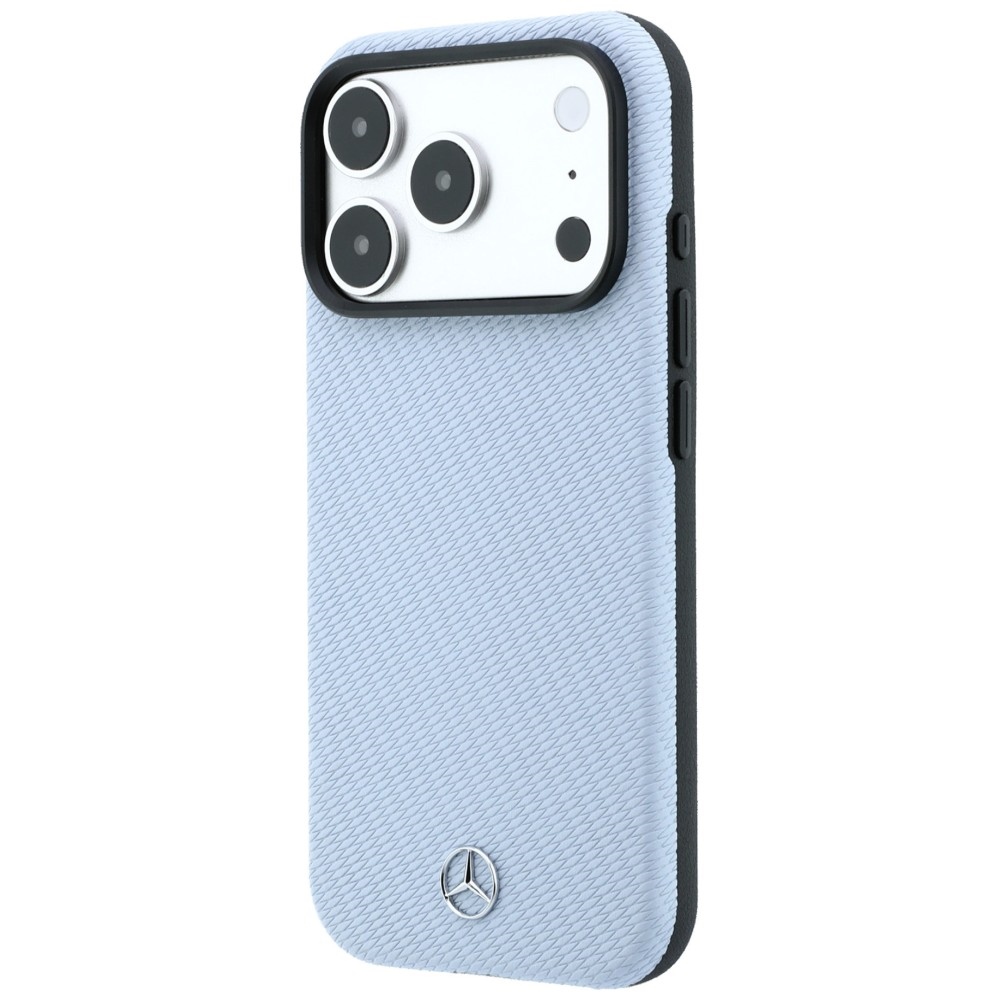 Etui Mercedes Leather Semi Wrap Wood Effect z matowym skórzanym wykończeniem do iPhone 18 Pro Max / 17 Pro Max, Blue (niebieski)