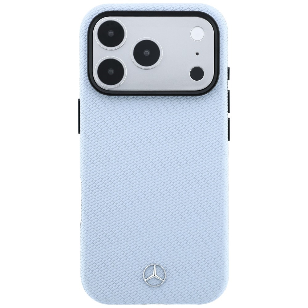 Etui Mercedes Leather Semi Wrap Wood Effect z metalową ramką aparatu do iPhone 18 Pro Max / 17 Pro Max, Blue (niebieski)