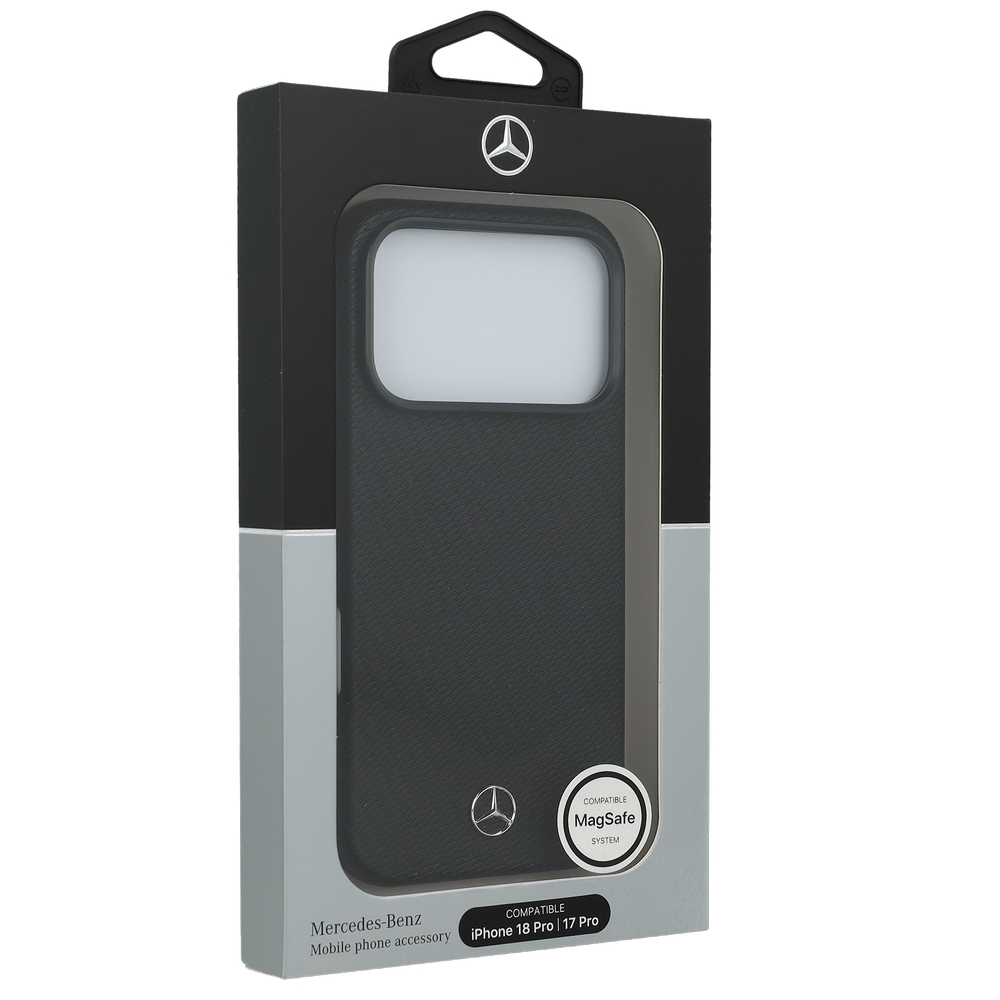 Etui Mercedes Leather Semi Wrap Wood Effect MagSafe do iPhone 18 Pro / 17 Pro, Black (czarny)