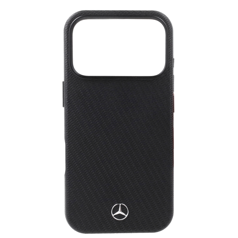 Etui Mercedes Leather Semi Wrap Wood Effect z matowym skórzanym wykończeniem do iPhone 18 Pro / 17 Pro, Black (czarny)