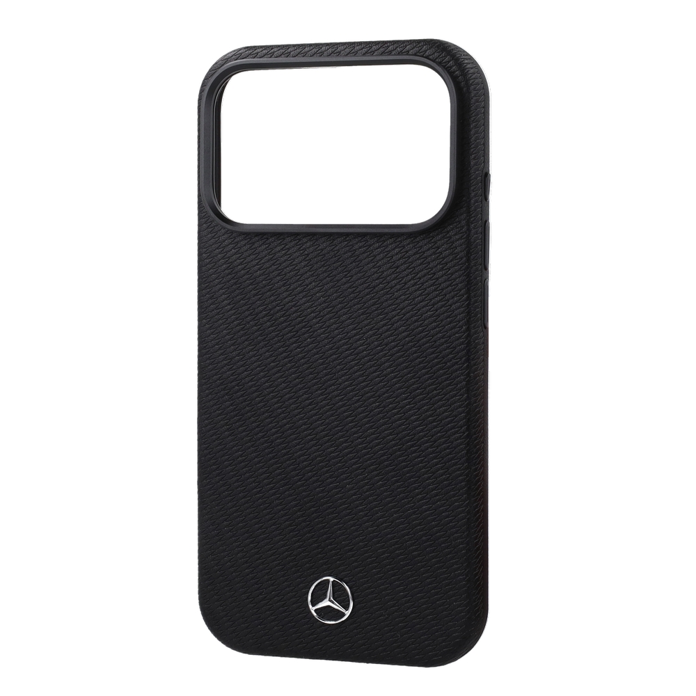 Etui Mercedes Leather Semi Wrap Wood Effect MagSafe z mocowaniem magnetycznym do iPhone 18 Pro / 17 Pro, Black (czarny)