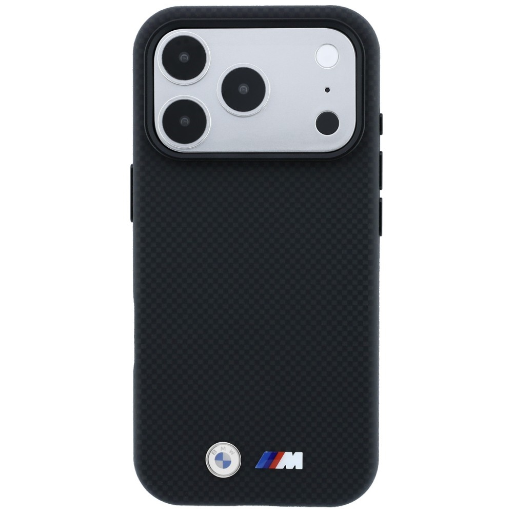 Smukłe etui ochronne BMW M Quadrille Kevlar Metal Logo MagSafe do iPhone 18 Pro / 17 Pro, Black (czarny)