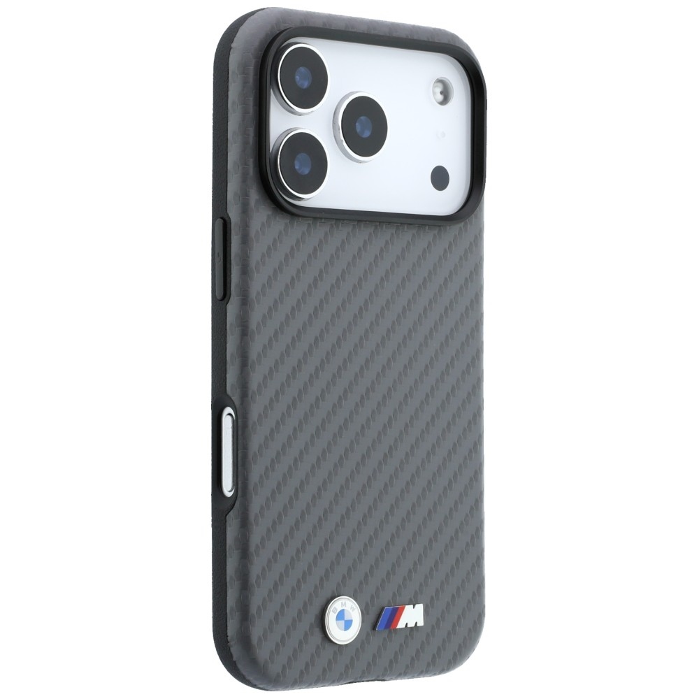 Etui BMW M Carbon Metal Logo MagSafe z pierścieniem magnetycznym do iPhone 18 Pro Max / 17 Pro Max, Gray (szary)