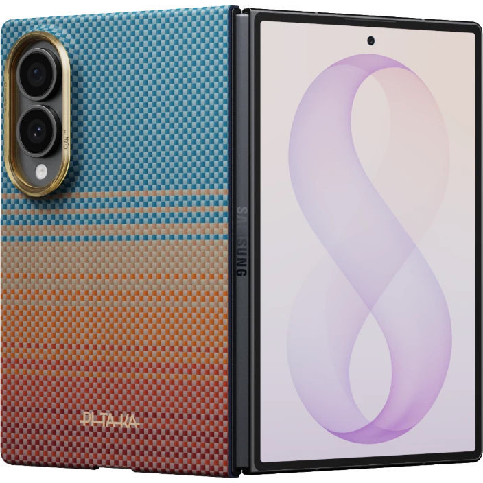 PITAKA Edge Case, ochronny case lekki trwały solidny minimalistyczny elegancki smukły, California Dream (pomarańczowo-niebieski z kevlarem)