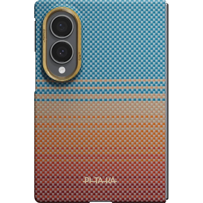 PITAKA Edge Case, aramidowa faktura cienka wytrzymałość lekkość minimalistyczny styl, California Dream (pomarańczowo-niebieski z kevlarem)