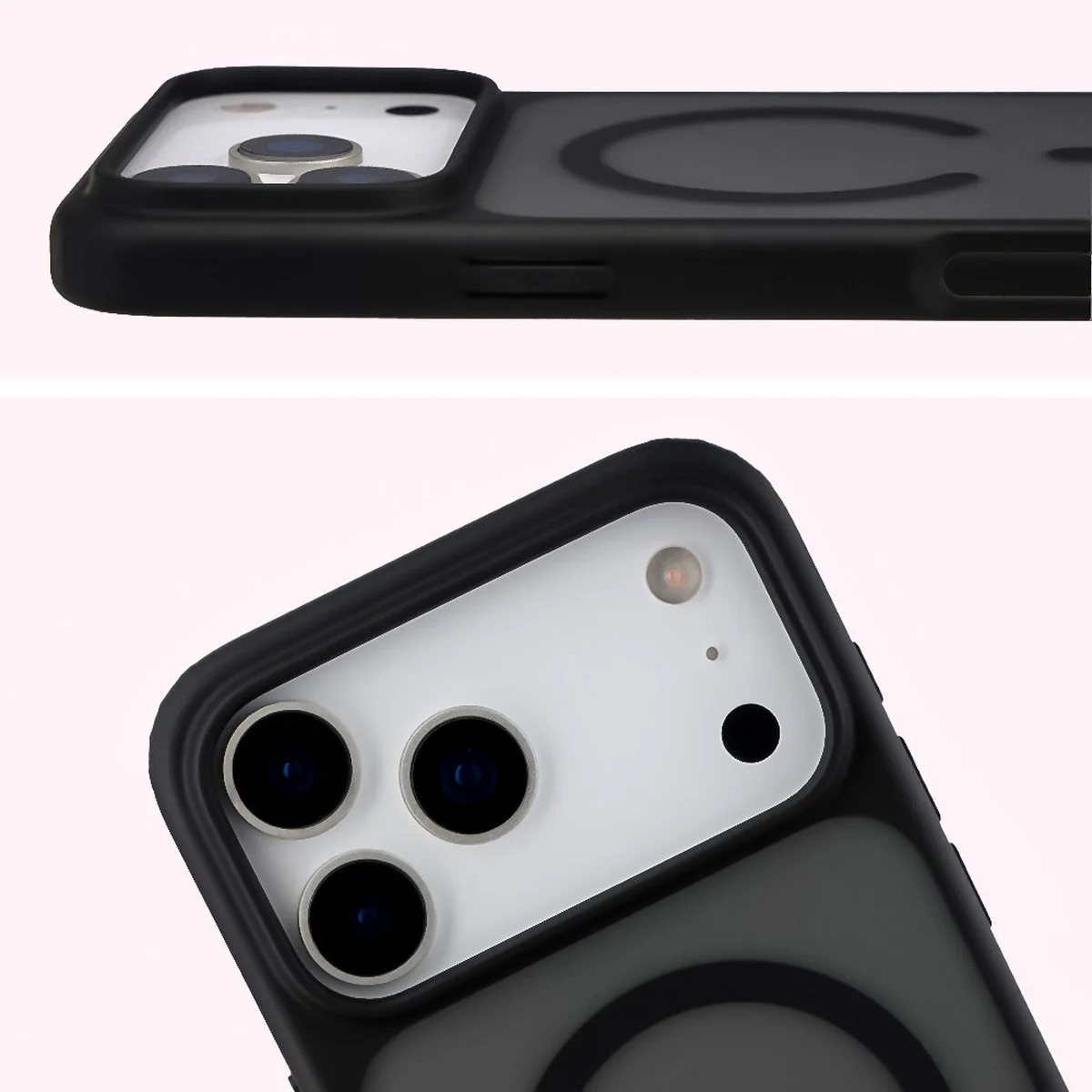 Pełne wycięcie i podwyższone krawędzie aparatu w etui Bizon Case MatteO do iPhone 18 Pro Max / 17 Pro Max