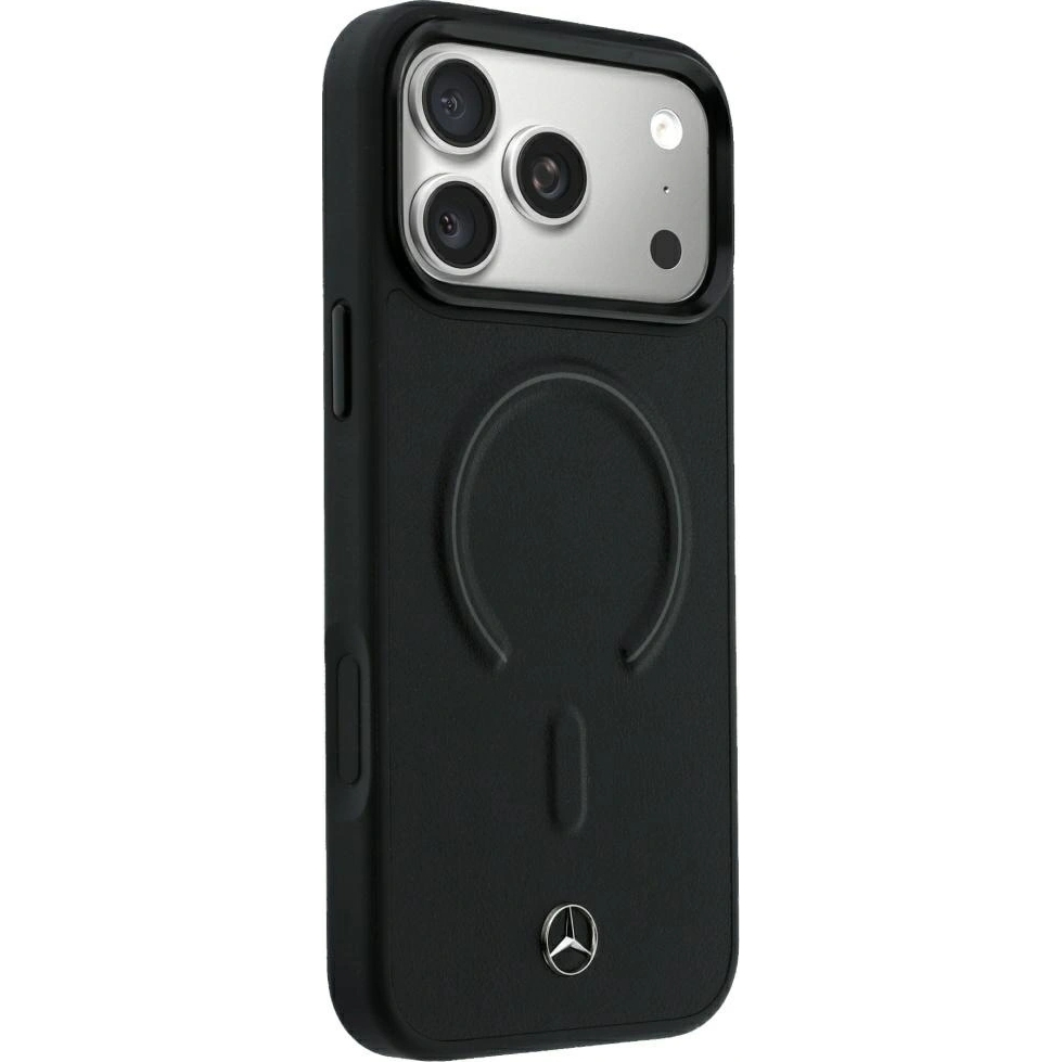 Etui Mercedes Leather 3D MagSafe z pierścieniem magnetycznym do iPhone 18 Pro Max / 17 Pro Max, Black (czarny)