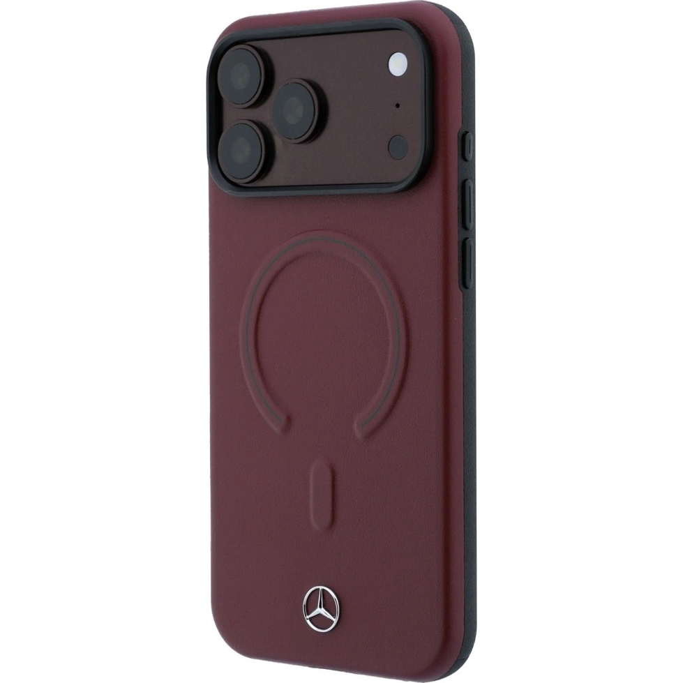 Etui Mercedes Leather 3D z ekologicznym skórzanym wykończeniem do iPhone 18 Pro / 17 Pro, Burgundy (bordowy)