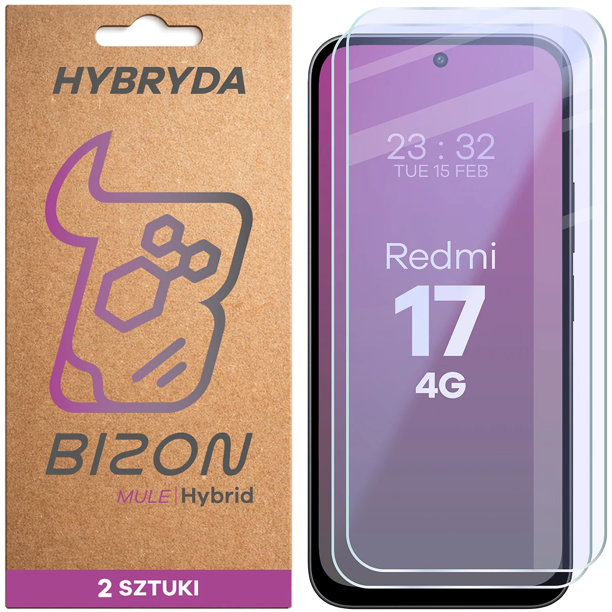 Elastyczne szkło hybrydowe Bizon Hybrid Mule Duo do Xiaomi Redmi 17 4G, 2 sztuki