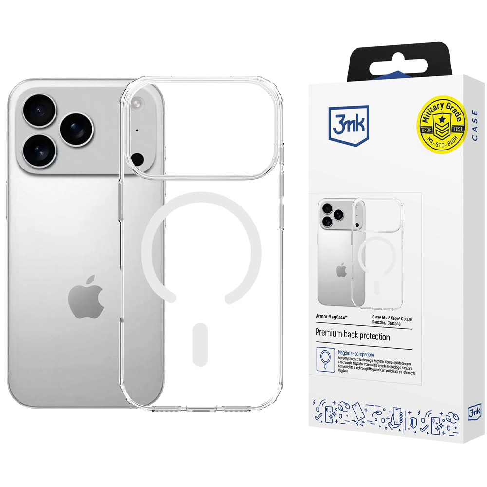 Etui 3mk Armor MagCase do iPhone 18 Pro / 17 Pro, Clear (przezroczysty z białym pierścieniem magnetycznym)