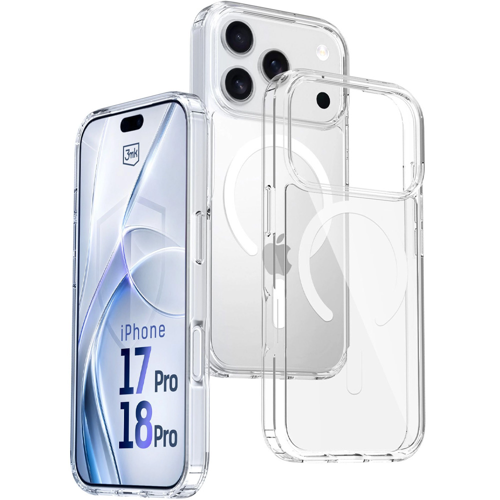 Etui 3mk Armor MagCase do iPhone 18 Pro / 17 Pro, Clear (przezroczysty z białym pierścieniem magnetycznym)