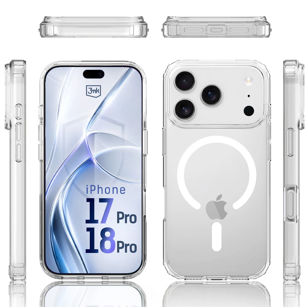Etui 3mk Armor MagCase do iPhone 18 Pro / 17 Pro, Clear (przezroczysty z białym pierścieniem magnetycznym)