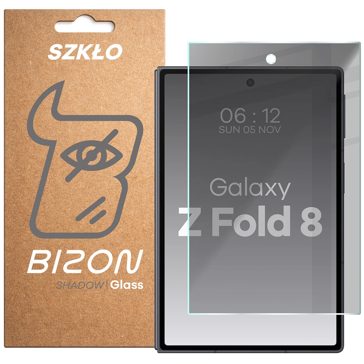 Pudełko i szkło prywatyzujące Bizon Glass Clear Shadow do Galaxy Z Fold8
