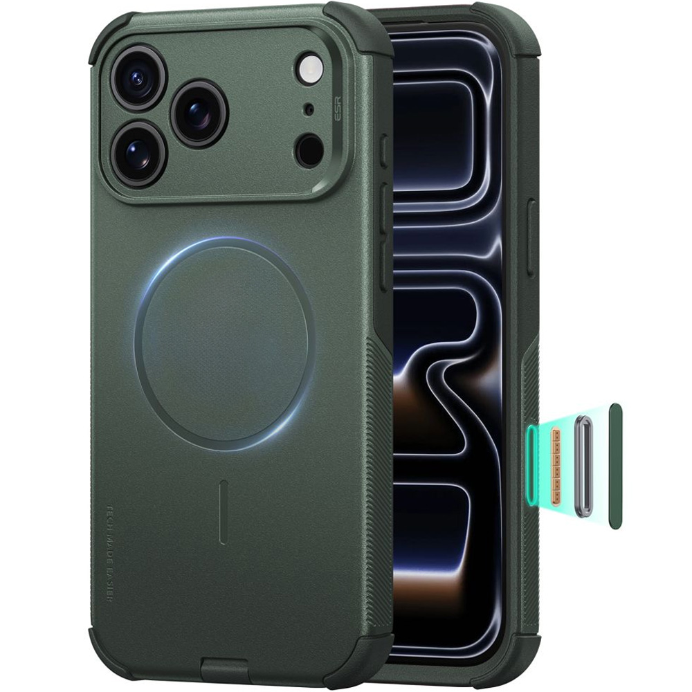 Etui ESR Cyber Tough Case do MagSafe do iPhone 18 Pro Max / 17 Pro Max, Green (ciemnozielony)