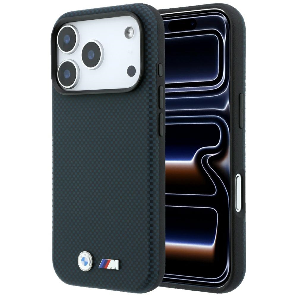 Etui BMW M Quadrille Kevlar Metal Logo MagSafe do iPhone 18 Pro / 17 Pro, Navy (granatowy)