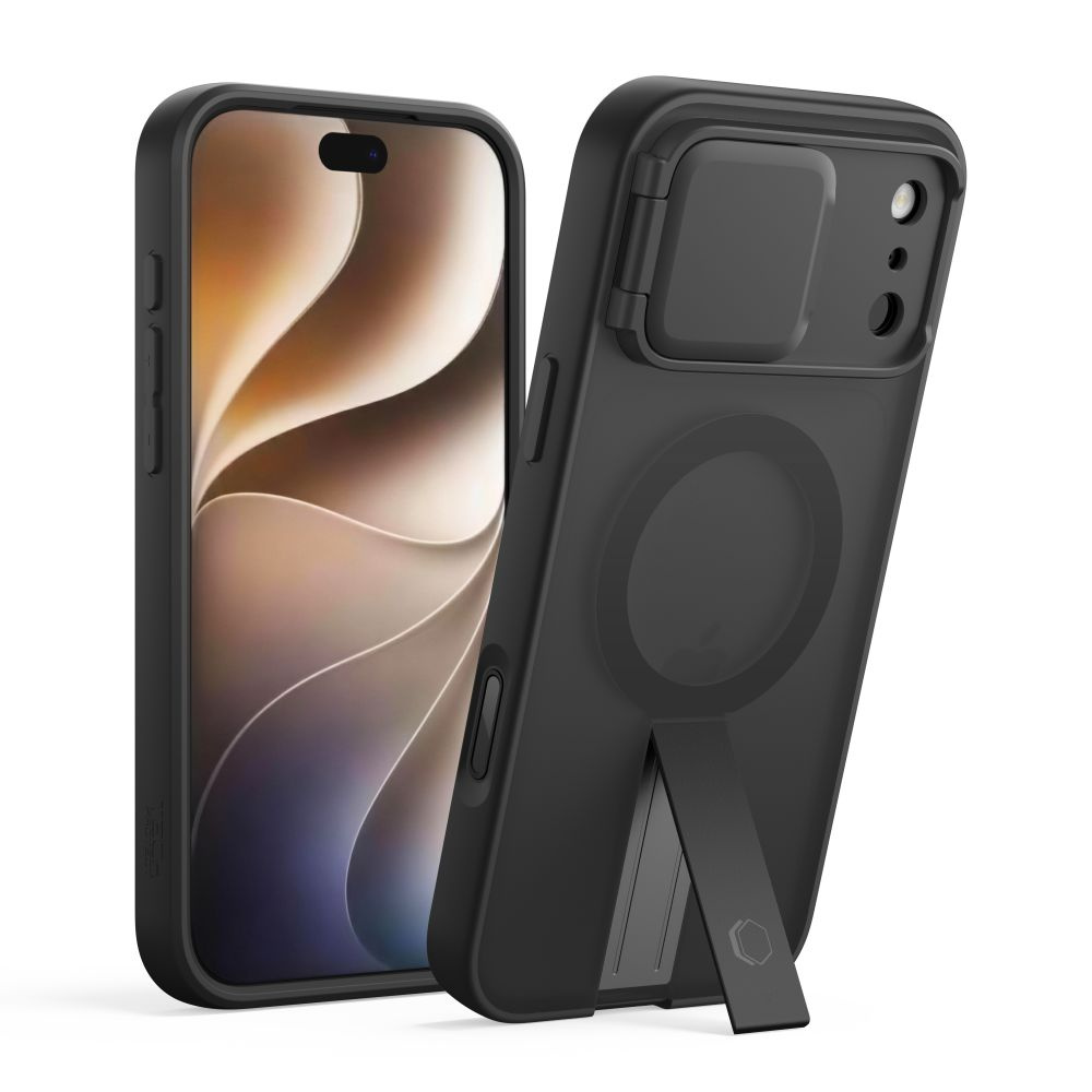 Etui z osłoną aparatu Tech-Protect Kevlar Aura do iPhone 18 Pro Max / 17 Pro Max do MagSafe, Matte Black (półprzezroczyste plecki typu frost z czarną ramką)