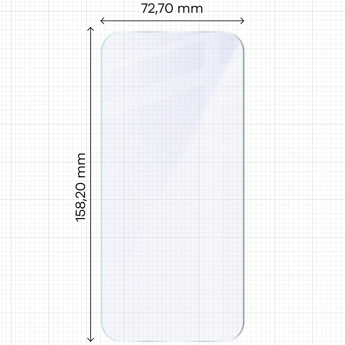 Miarka z wymiarami szkła hybrydowego Bizon Hybrid Mule do iPhone 18 Pro Max