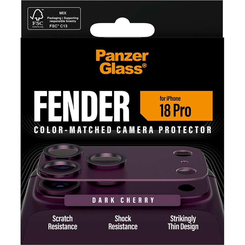PanzerGlass Fender Camera Protector, aluminiowa ramka, maksimum wytrzymałości i bezpieczeństwa, Dark Cherry (wiśniowy)