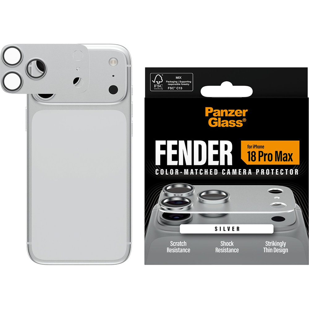 PanzerGlass Fender Camera Protector, innowacyjna ochrona aparatu, wytrzymały, solidny montaż, Silver (srebrny)