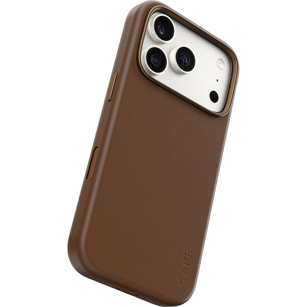 Etui ze skóry wegańskiej CARE by PanzerGlass Solo Vegan Leather Case do iPhone 18 Pro / 17 Pro, Brown (brązowy). Wzmacniana konstrukcja, przeciwupadkowa, smukła