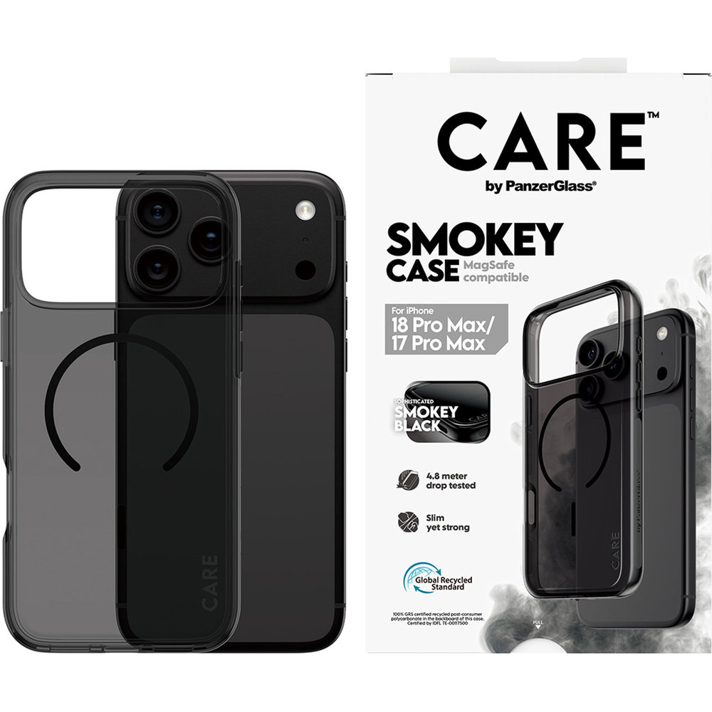 CARE by PanzerGlass Smokey Case MagSafe, ochronny case na plecki, elegancki smukły, Smokey Black (przydymiony-czarny)