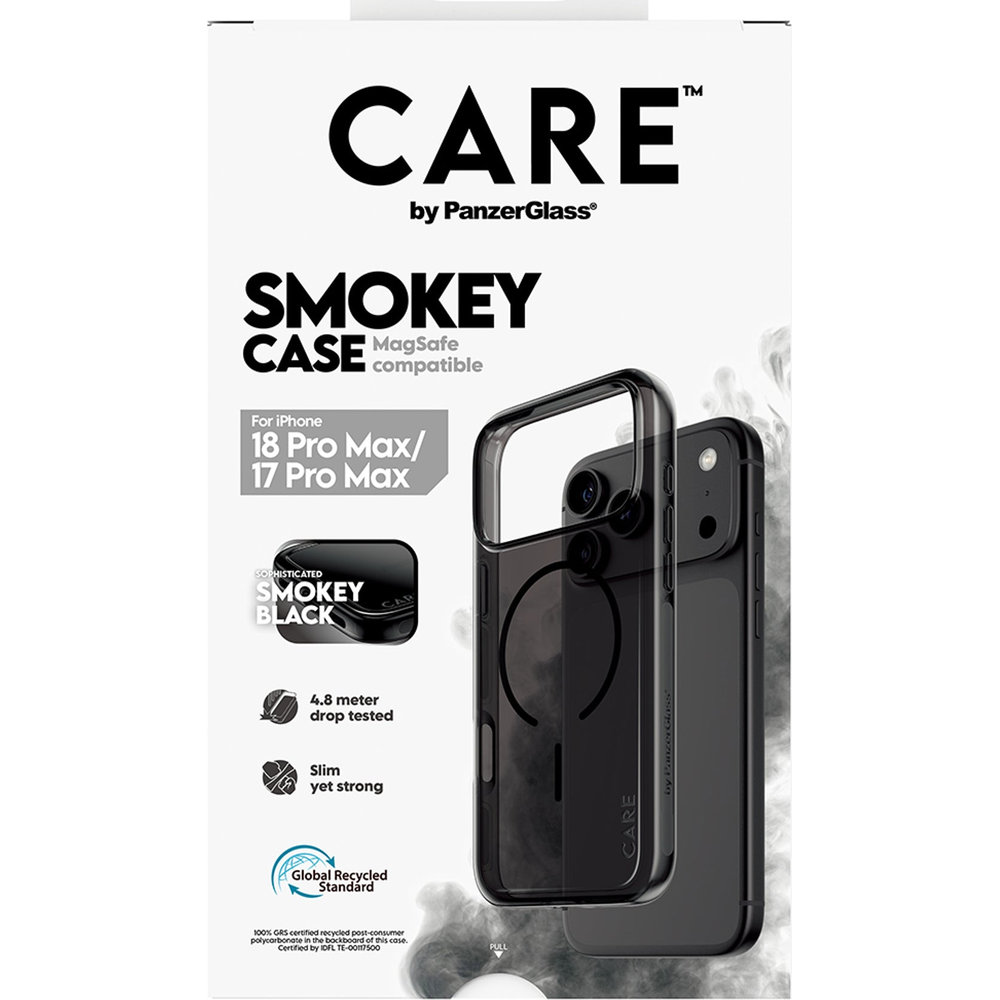 CARE by PanzerGlass Smokey Case MagSafe, military grade odporna trwała testowana, Smokey Black (przydymiony-czarny)