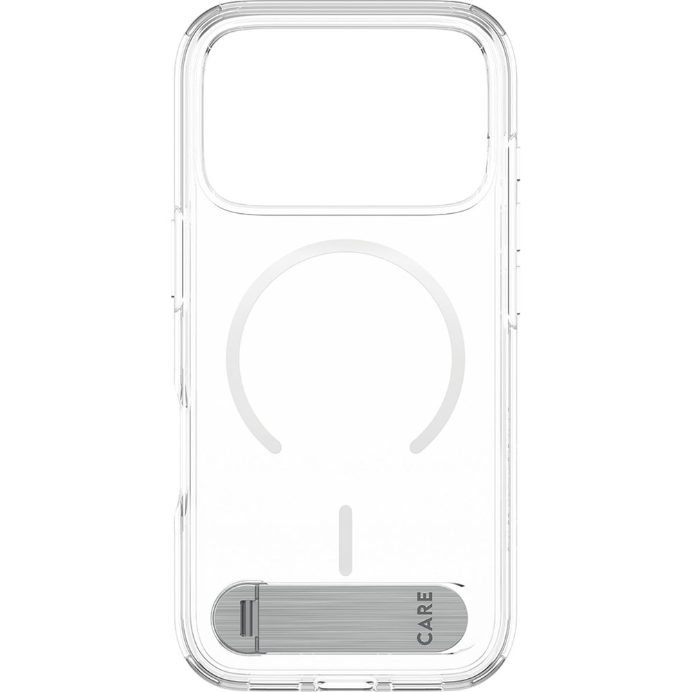 Etui CARE by PanzerGlass Kickstand Case do MagSafe do iPhone 18 Pro / 17 Pro, Clear White (przezroczysty z białym pierścieniem magnetycznym)