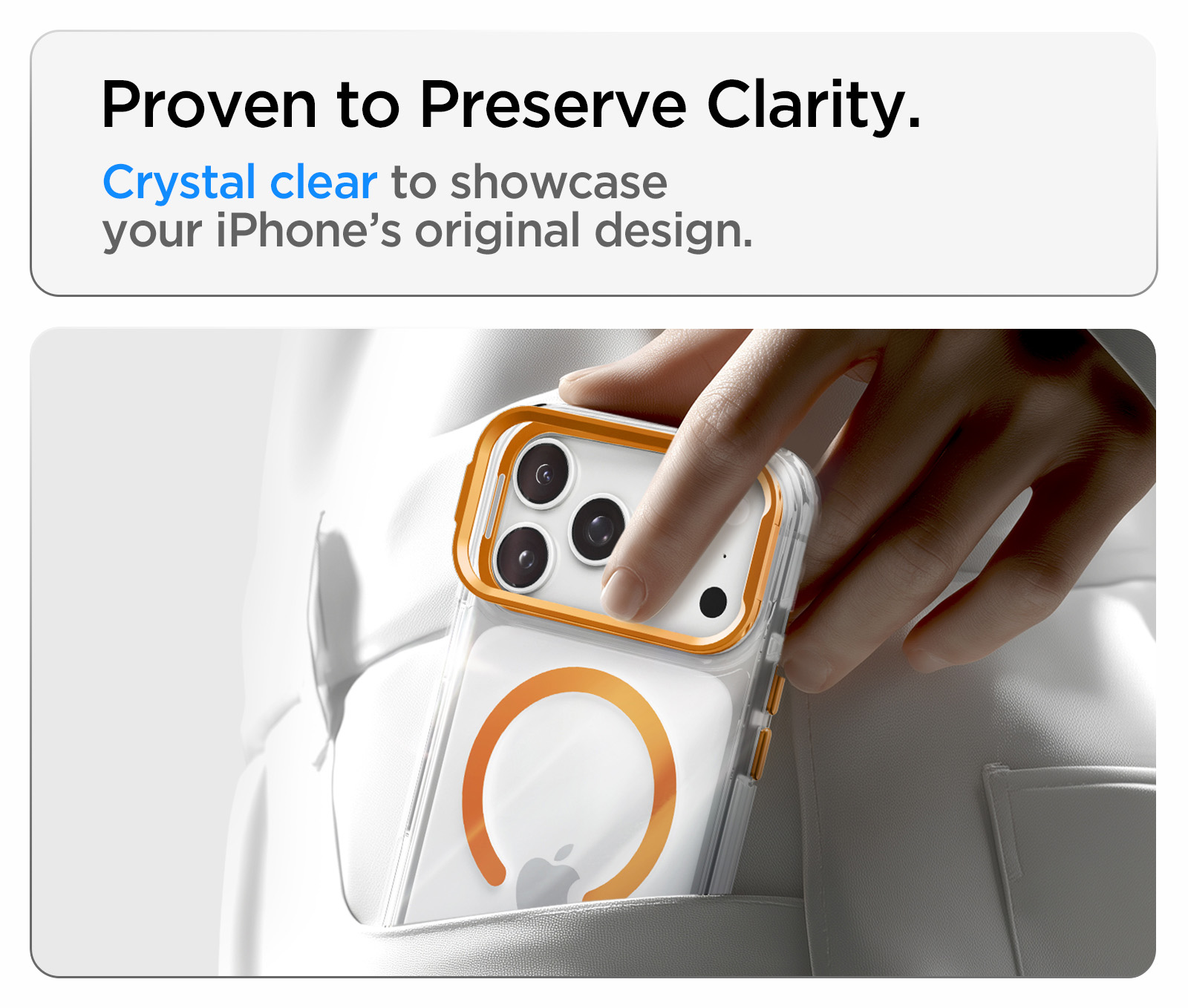 Etui Spigen Ultra Hybrid Optik S Mag z MagSafe do iPhone 18 Pro / 17 Pro, Clear Orange (przezroczysto-pomarańczowy)