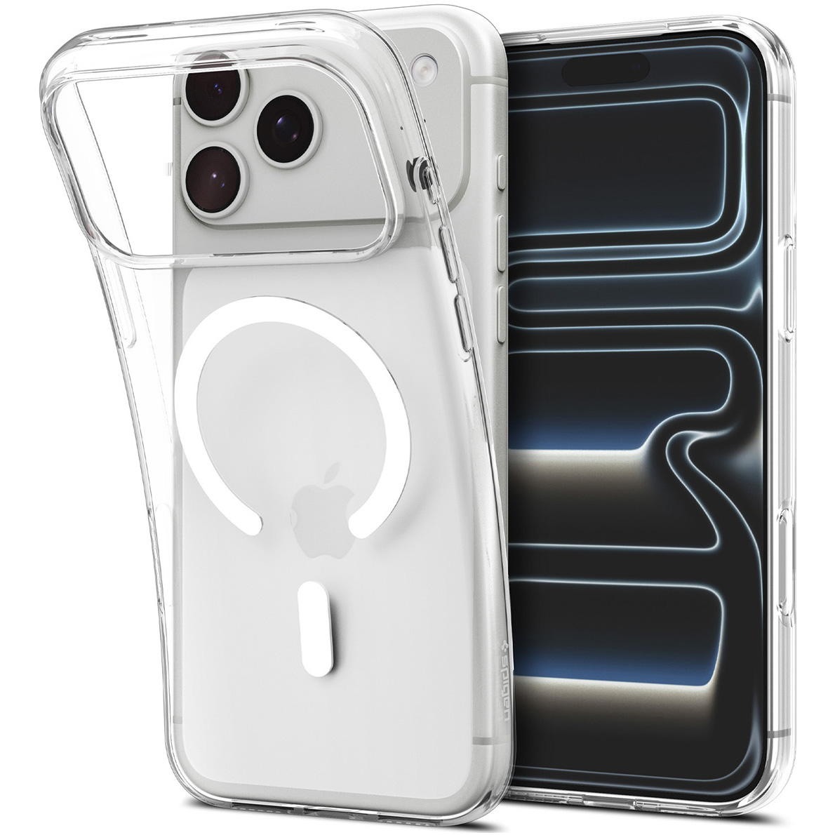 Etui Spigen Liquid Crystal Mag MagSafe do iPhone 18 Pro, Clear White (przezroczysty z białym pierścieniem magnetycznym)