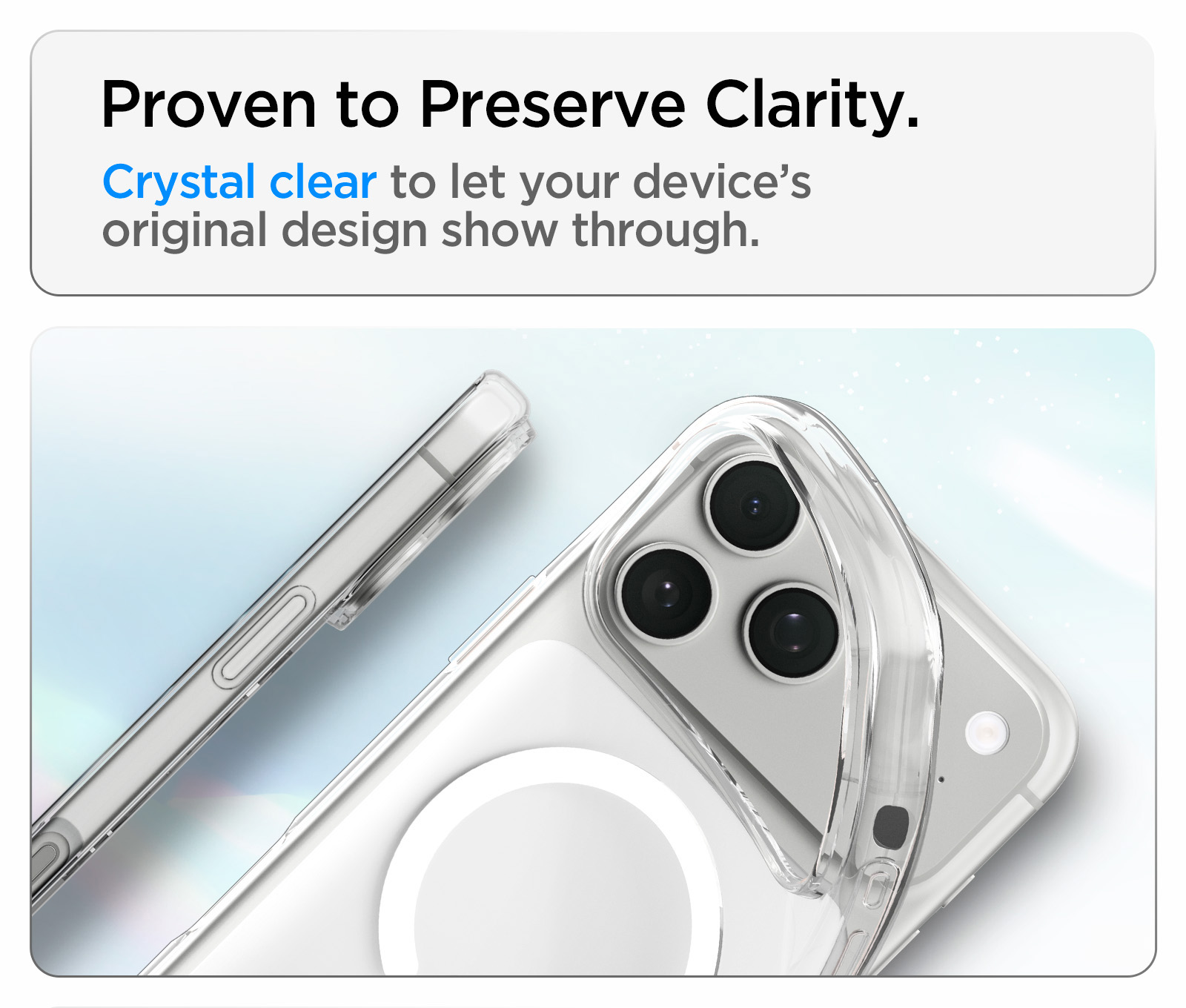 Etui Spigen Liquid Crystal Mag MagSafe do iPhone 18 Pro, Clear White (przezroczysty z białym pierścieniem magnetycznym)