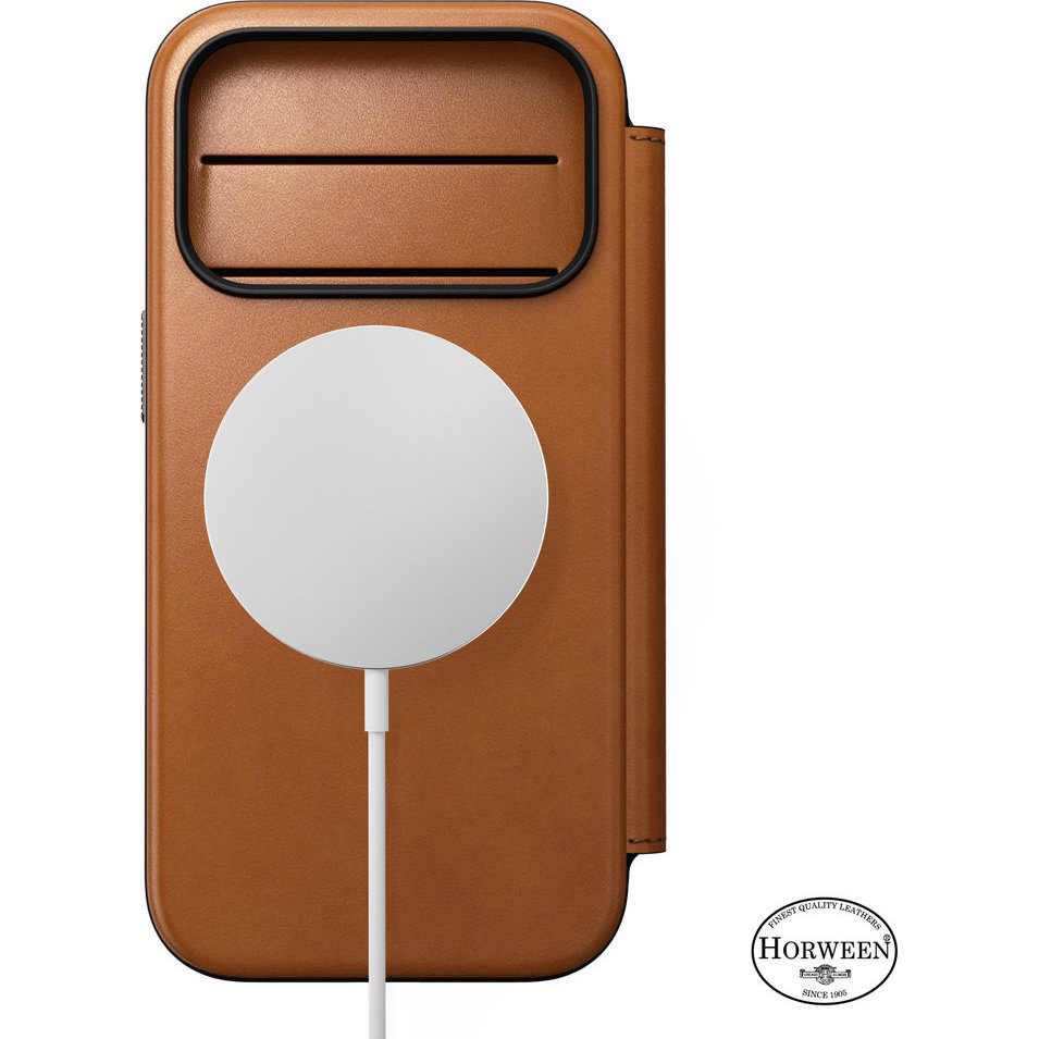 Etui z klapką Nomad Modern Leather Folio Horween Series do MagSafe, do iPhone 18 Pro / 17 Pro, Saddle (jasnobrązowy)