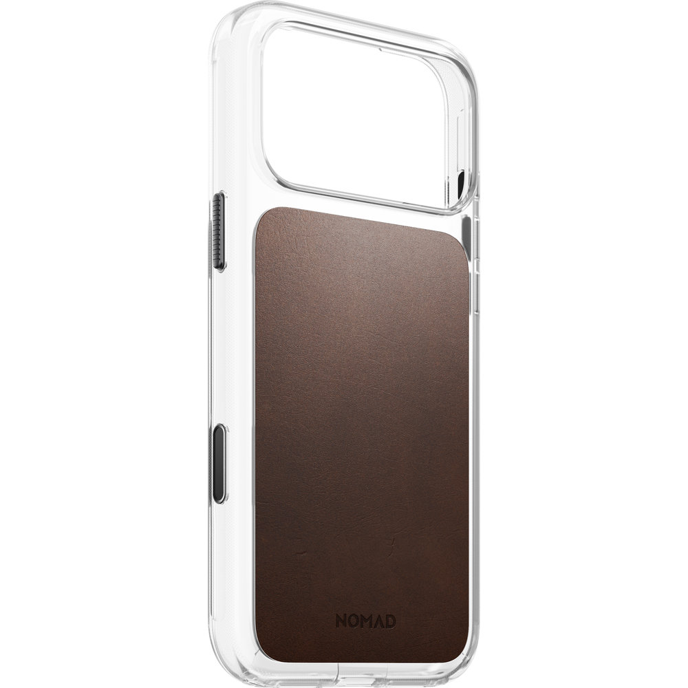 Etui z naturalnej skóry do iPhone 18 Pro Max / 17 Pro Max, Nomad Clear Leather Case Horween Series do MagSafe, Rustic Brown (przezroczysto-rustykalny brązowy). Krystalicznie przejrzyste, zwiększona ochrona na UV, skórzany tył, naturalne, eleganckie