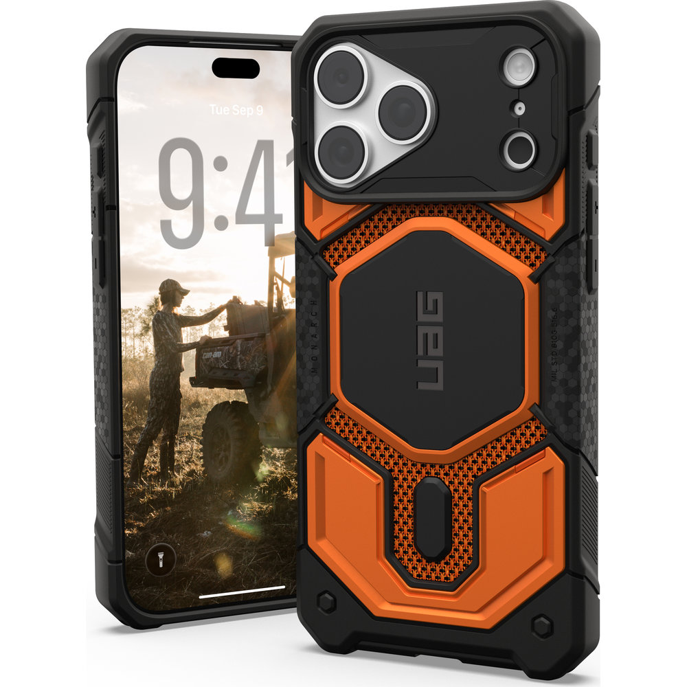 Etui pancerne Urban Armor Gear Monarch Pro Kevlar Mag do MagSafe do iPhone 18 Pro Max / 17 Pro Max, Kevlar Burnt Orange (pomarańczowo-czarny z kevlarem)