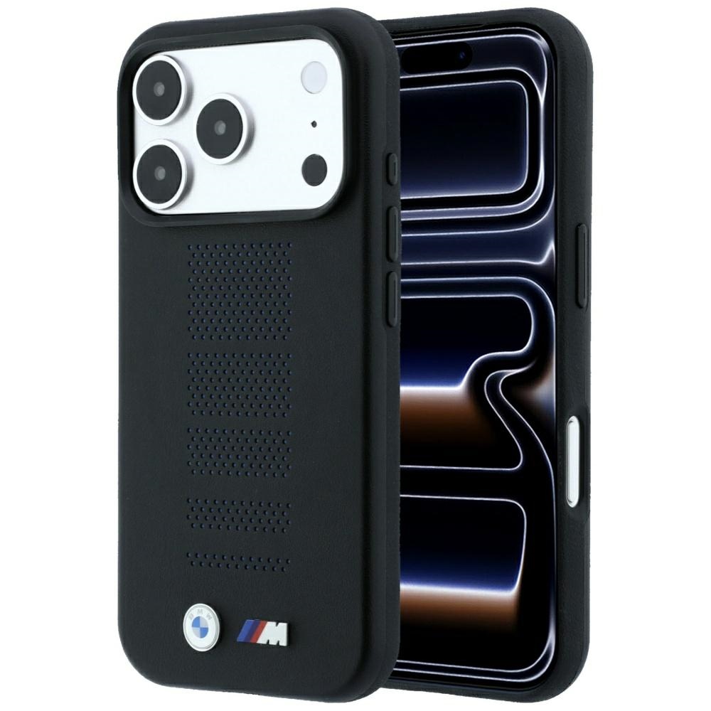 Etui BMW M Blue Perfo Metal Logo MagSafe do iPhone 18 Pro Max / 17 Pro Max, Black (czarny)