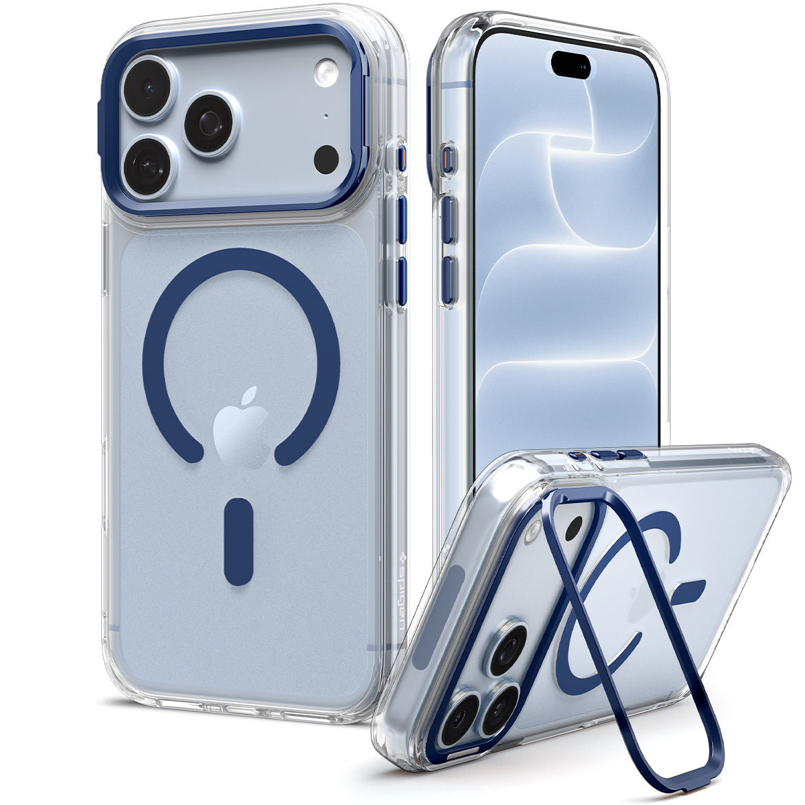 Etui Spigen Ultra Hybrid Optik S Mag z MagSafe do iPhone 18 Pro Max / 17 Pro Max, Clear Deep Blue (przezroczysto-granatowy)
