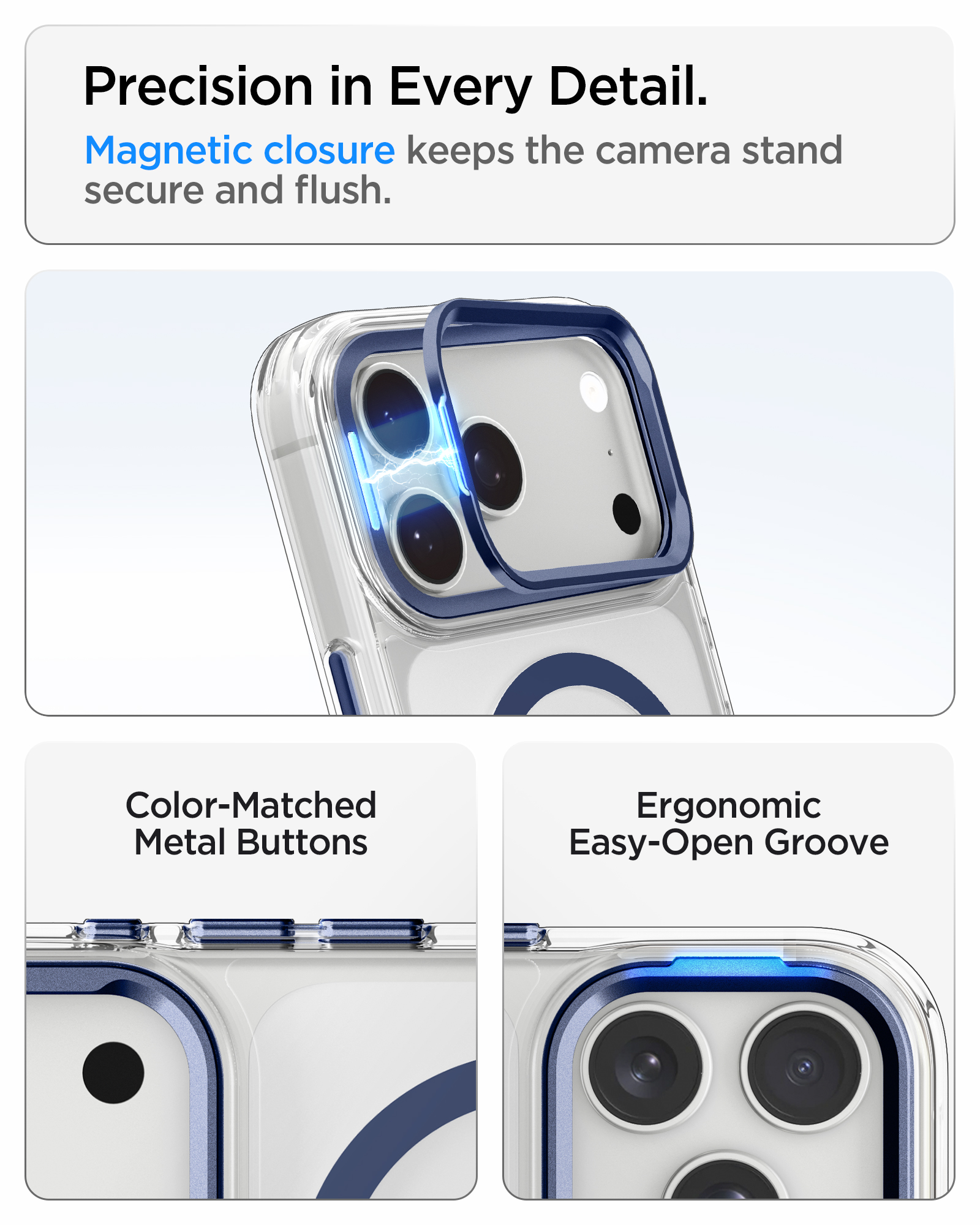 Etui Spigen Ultra Hybrid Optik S Mag z MagSafe do iPhone 18 Pro Max / 17 Pro Max, Clear Deep Blue (przezroczysto-granatowy)