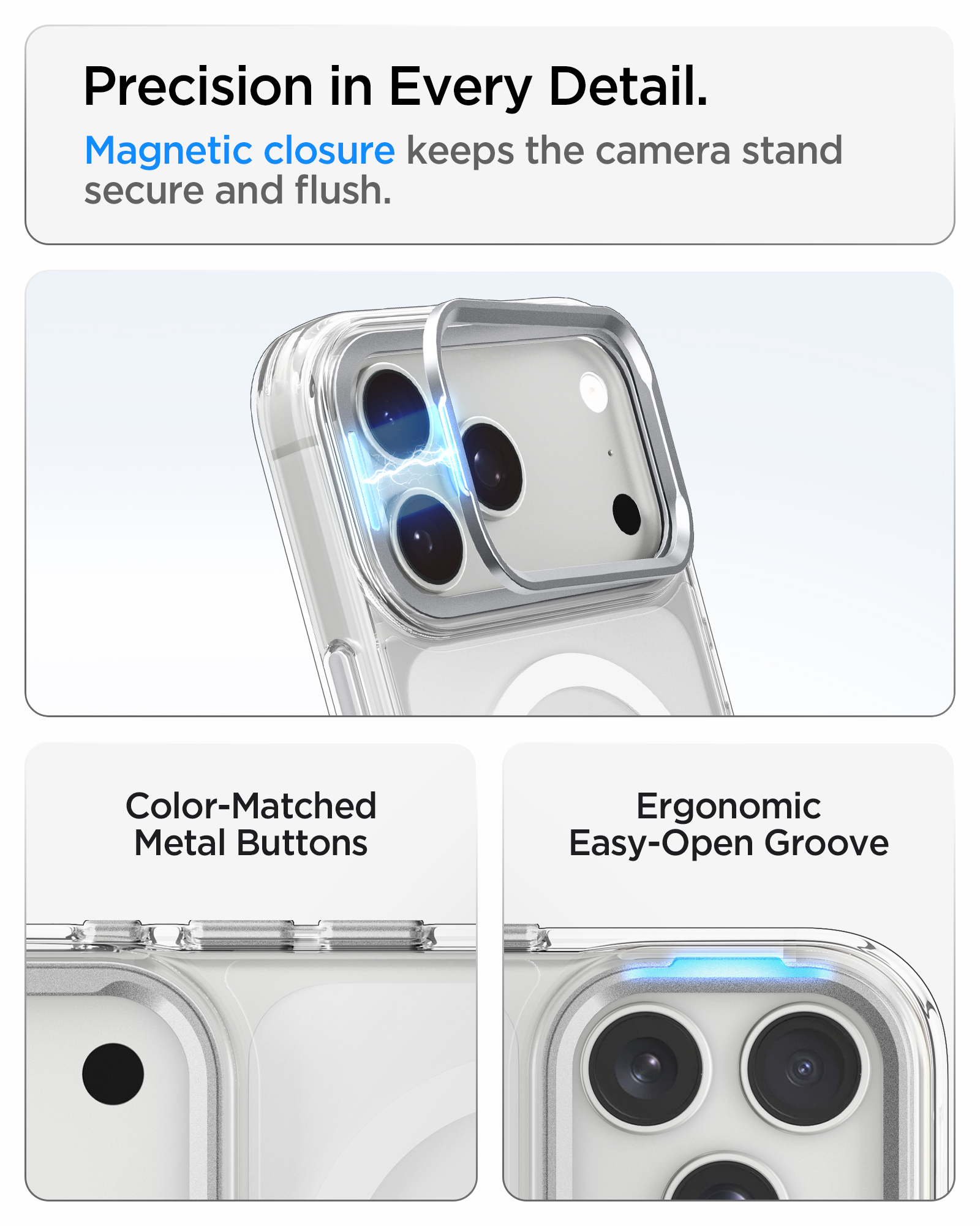 Etui Spigen Ultra Hybrid Optik S Mag z MagSafe do iPhone 18 Pro Max / 17 Pro Max, Clear Silver (przezroczysto-srebrny)
