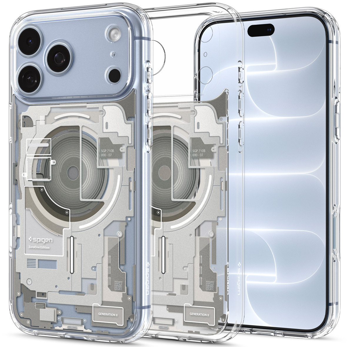 Etui Spigen Ultra Hybrid Mag z MagSafe do iPhone 18 Pro Max, Zero One Natural Titanium (kolor etui: beżowy/szary z nadrukowanym motywem odwzorowującym wewnętrzny układ komponentów smartfona / kolor ramki: przezroczysty)
