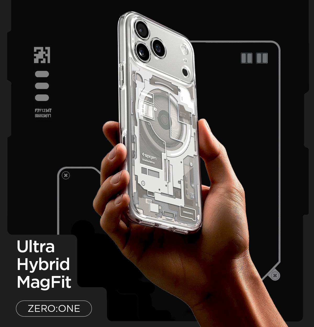 Etui Spigen Ultra Hybrid Mag z MagSafe do iPhone 18 Pro Max, Zero One Natural Titanium (kolor etui: beżowy/szary z nadrukowanym motywem odwzorowującym wewnętrzny układ komponentów smartfona / kolor ramki: przezroczysty)