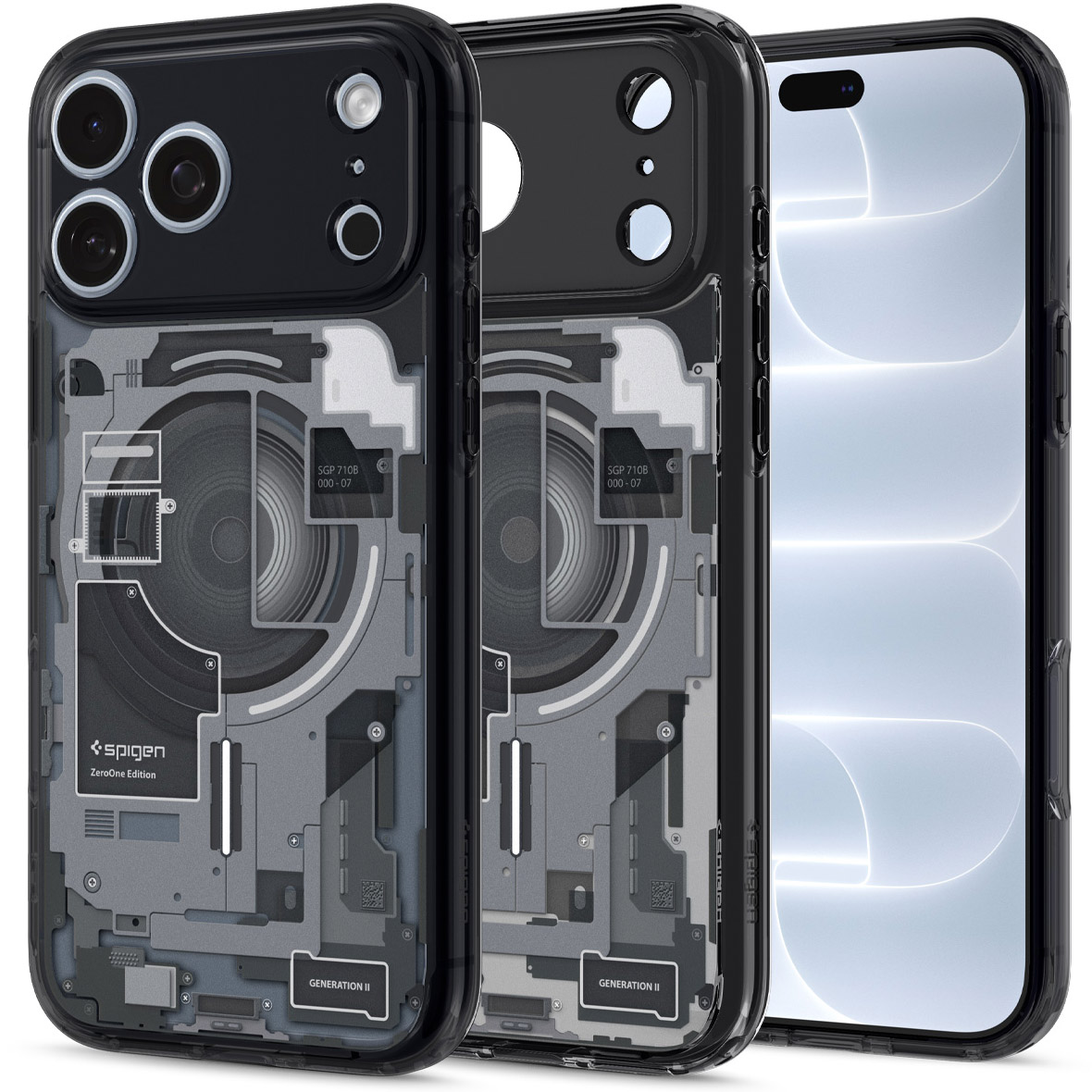 Etui Spigen Ultra Hybrid Mag z MagSafe do iPhone 18 Pro Max, Zero One Black (kolor etui: przydymiony/szary z nadrukowanym motywem odwzorowującym wewnętrzny układ komponentów smartfona / kolor ramki: przydymiony)