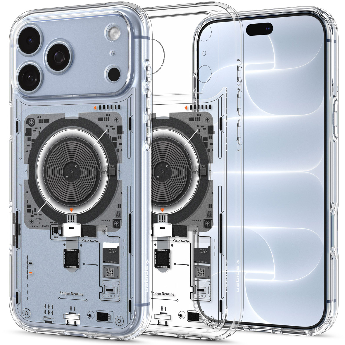 Etui Spigen Ultra Hybrid Mag z MagSafe do iPhone 18 Pro Max, Neo One (kolor etui: przezroczysty z motywem odwzorowującym wewnętrzne elementy urządzenia)