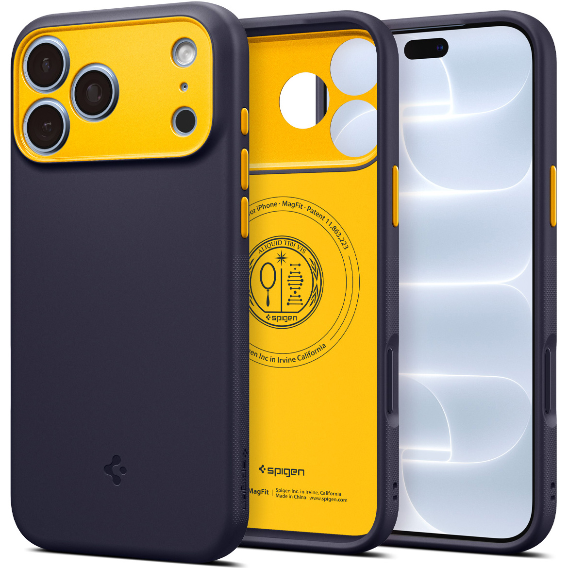Etui Spigen Nano Pop Mag do MagSafe do iPhone 18 Pro, Blueberry Navy (granatowo-żółty)