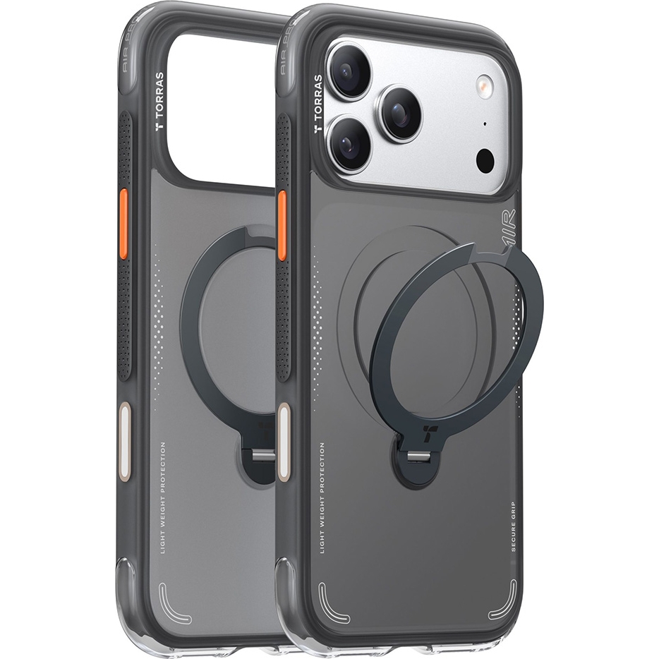 Etui Torras Ostand Q3 Air do iPhone 18 Pro / 17 Pro z narożnikami w technologii airbag, Black (czarny)