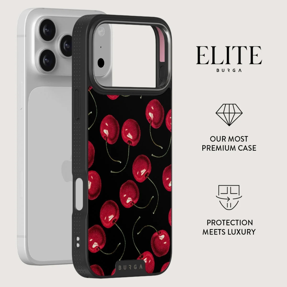 Burga Elite Dark MagSafe, etui z podniesionymi rantami i wygodnym chwytem, dopasowane, Cherrybomb Gunmetal