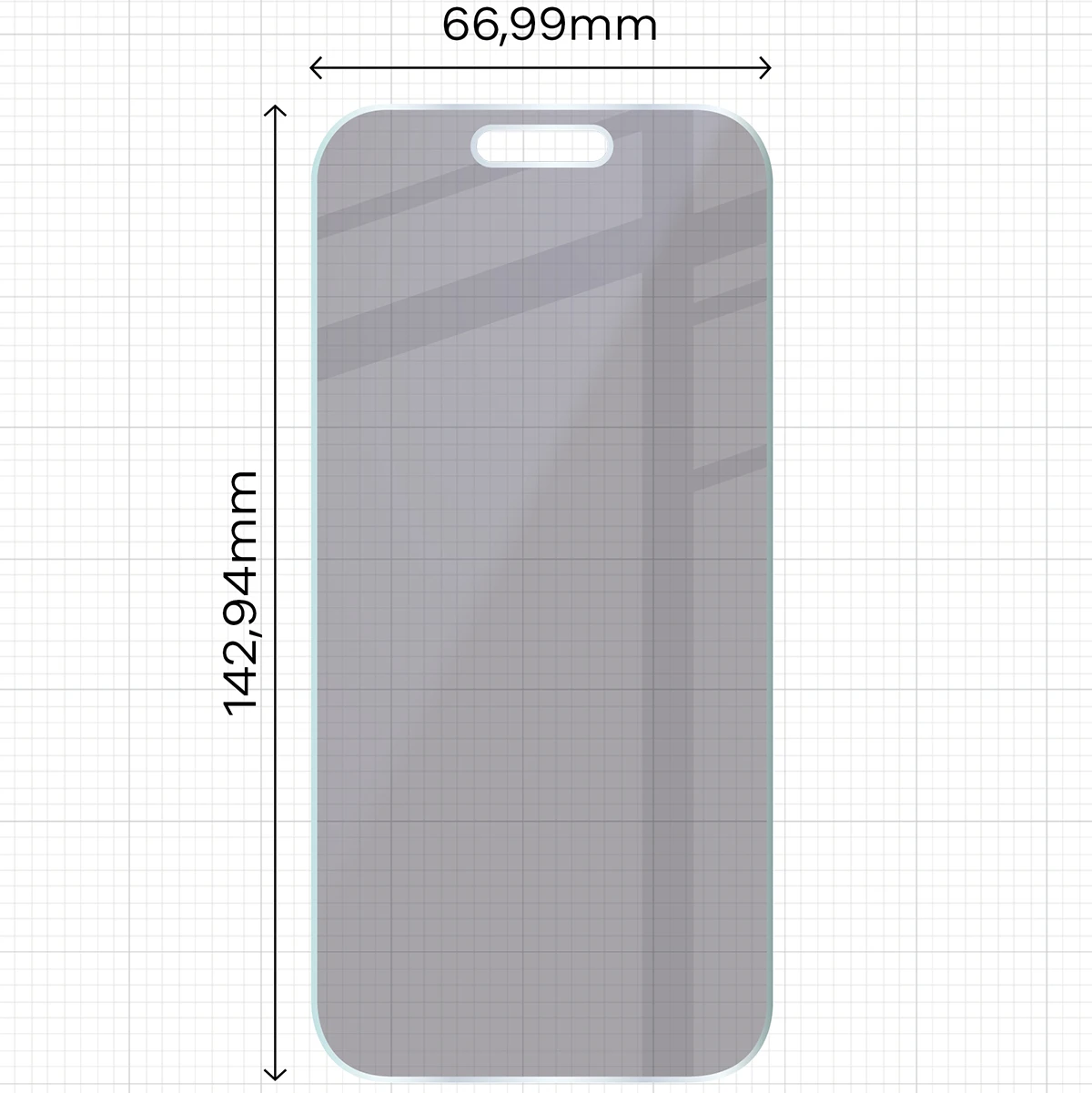 Wymiary szkła na miarce dla iPhone 16