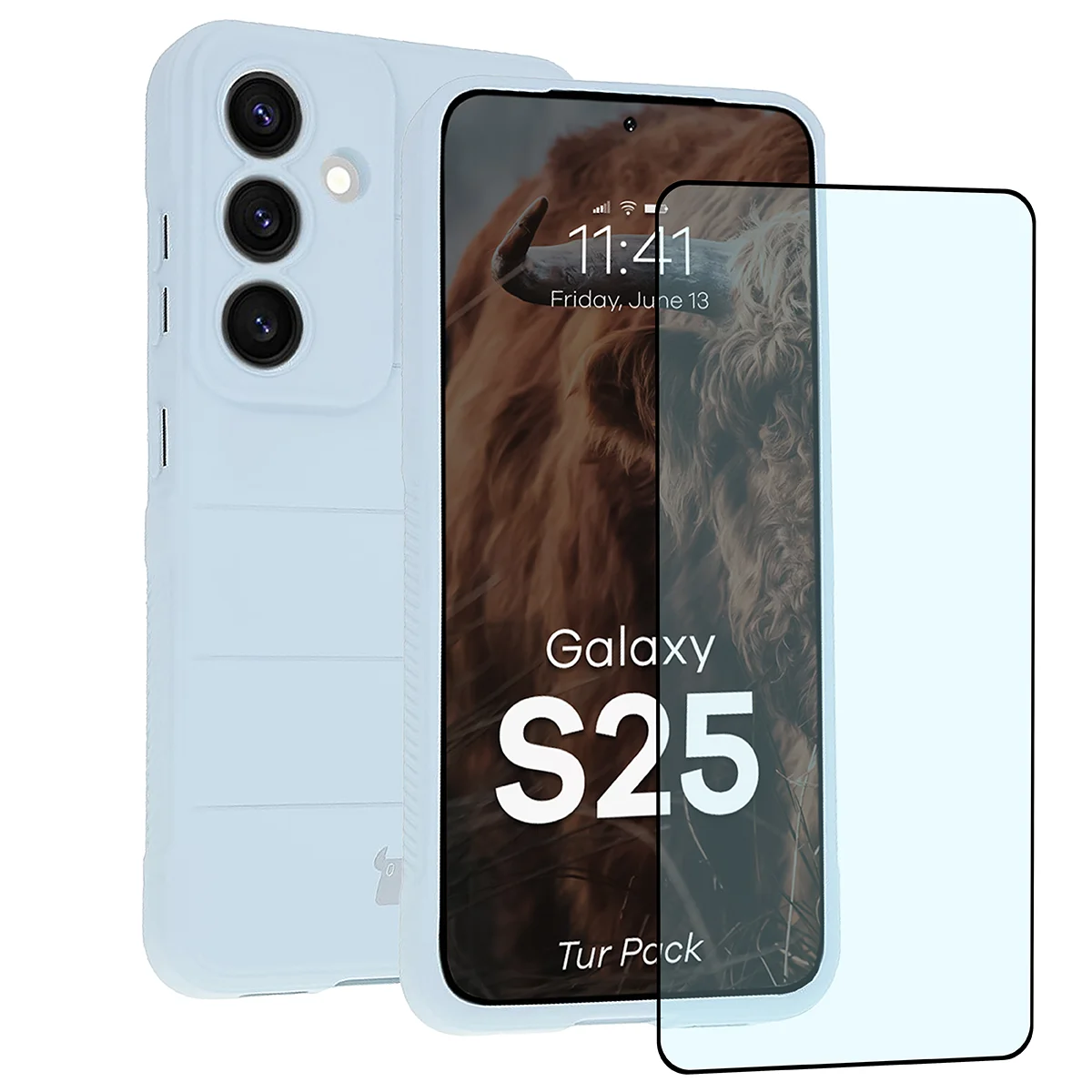 Przód pudełka Bizon Tur Pack z dedykowaną etykietą do Galaxy S25